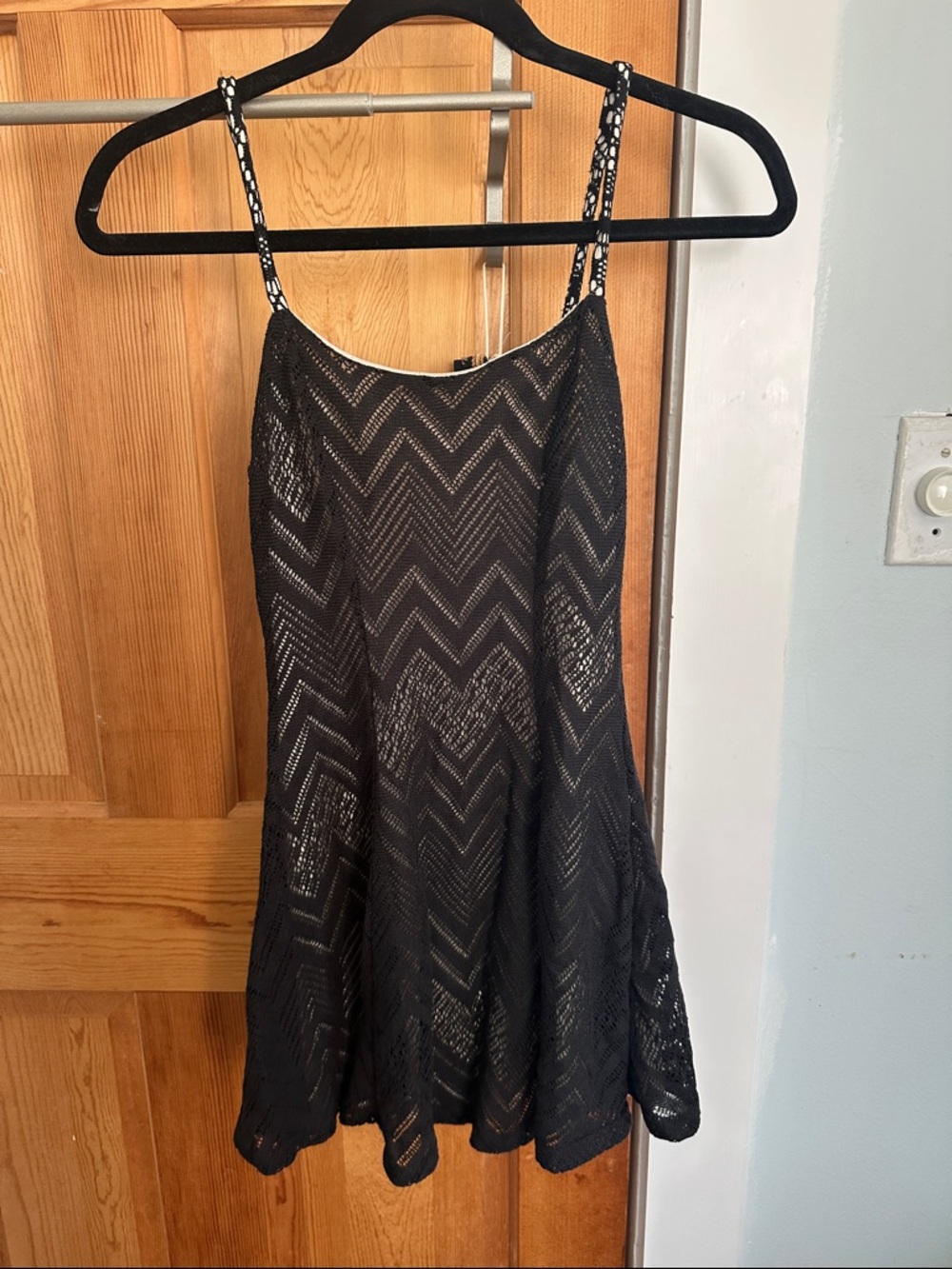 Black Crochet Chevron Spaghetti Strap Dress